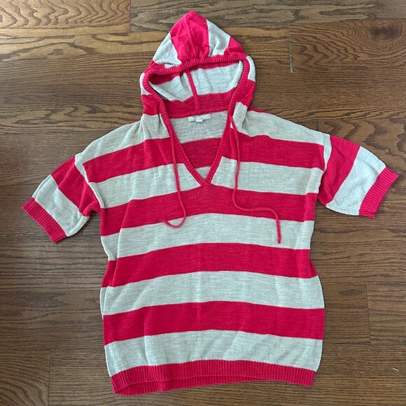 Banana Republic Striped Short Sleeve Drop Shoulder Knit Hoodie Sweater Size XL - Picture 9 of 9